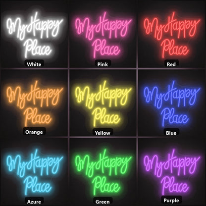 My Happy Place LED Neon Sign Garage Man Cave Neon Sign color grid