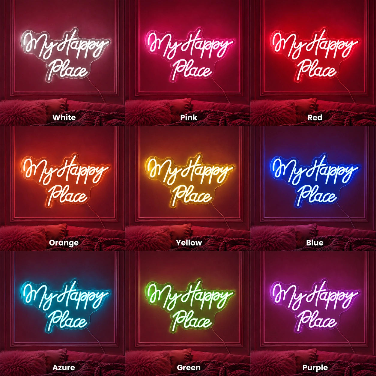 My Happy Place Man Cave LED Neon Sign day and night comparison