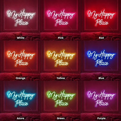 My Happy Place Man Cave LED Neon Sign day and night comparison