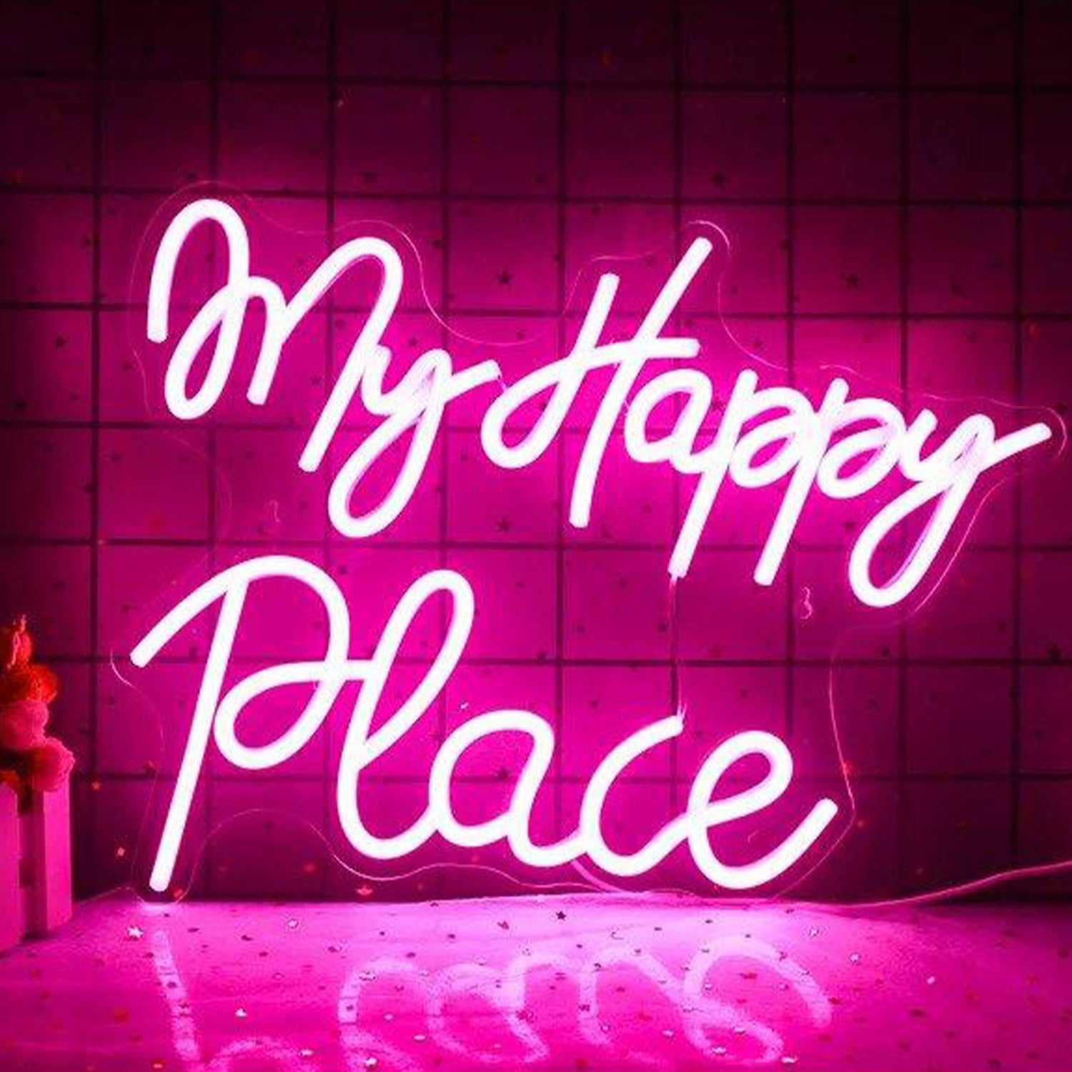 My Happy Place Pink White LED Neon Sign for Bedroom Decor | Shineneon