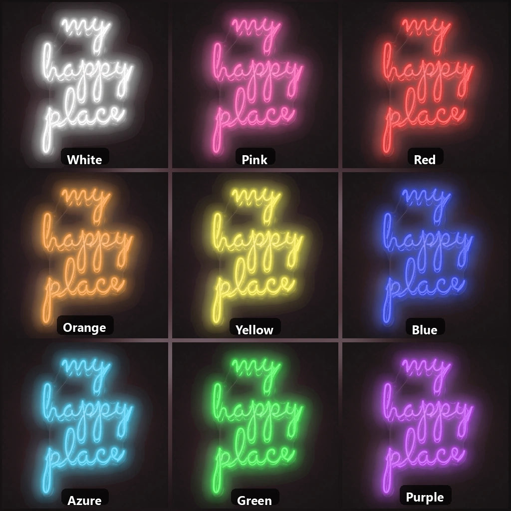 My Happy Place Wall Decor LED Neon Sign Garage Man Cave Neon Sign color grid