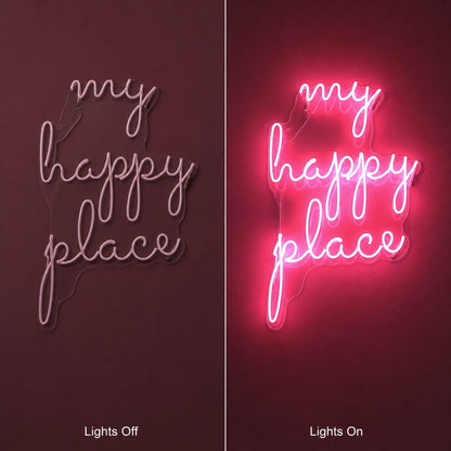 My Happy Place Wall Decor LED Neon Sign Garage Man Cave Neon Sign day and night comparison
