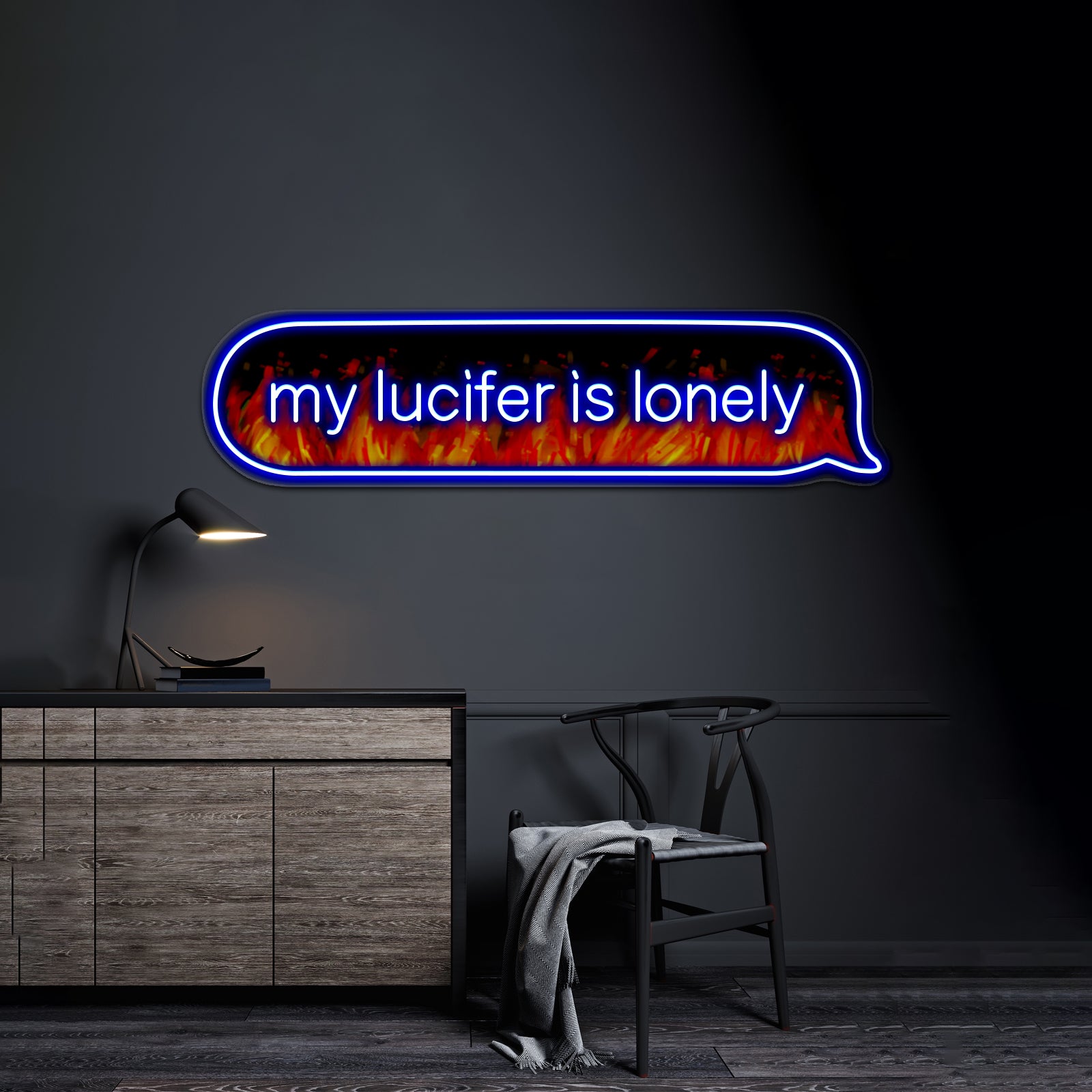 My Lucifer Is Lonely Text Flames Version Artwork Neon Sign Led | Shineneon