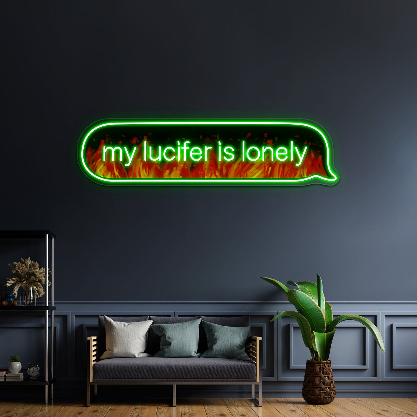 My Lucifer Is Lonely Text Flames Version Artwork Neon Sign Led