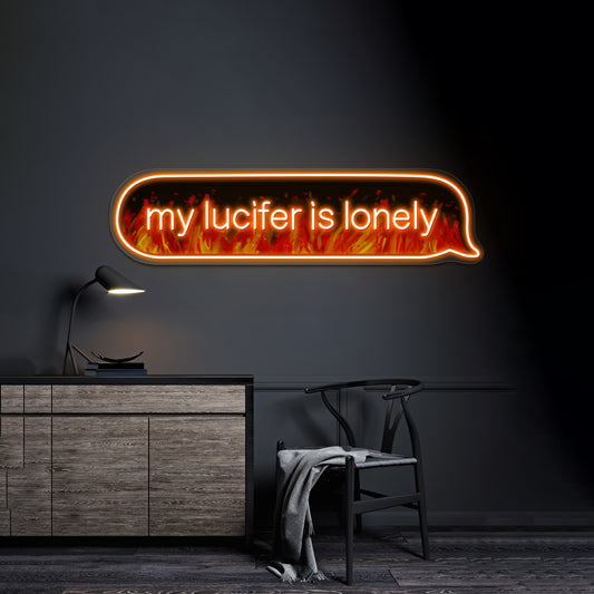 My Lucifer Is Lonely Text Flames Version Artwork Neon Sign Led