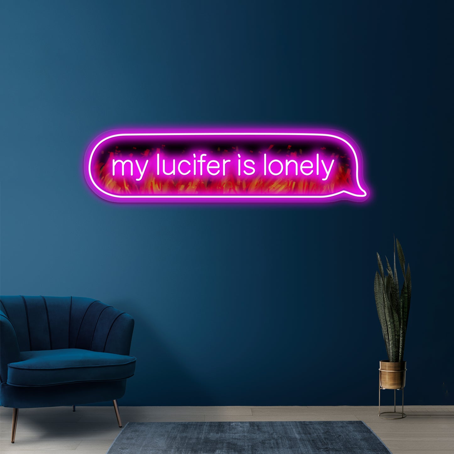 My Lucifer Is Lonely Text Flames Version Artwork Neon Sign Led