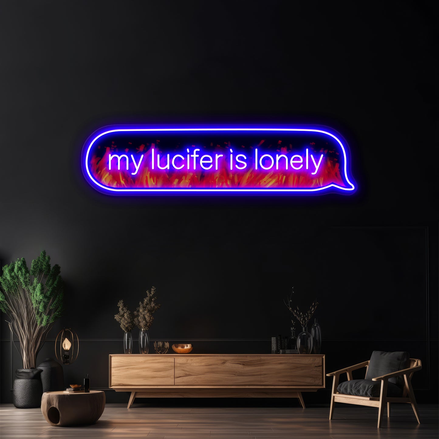 My Lucifer Is Lonely Text Flames Version Artwork Neon Sign Led