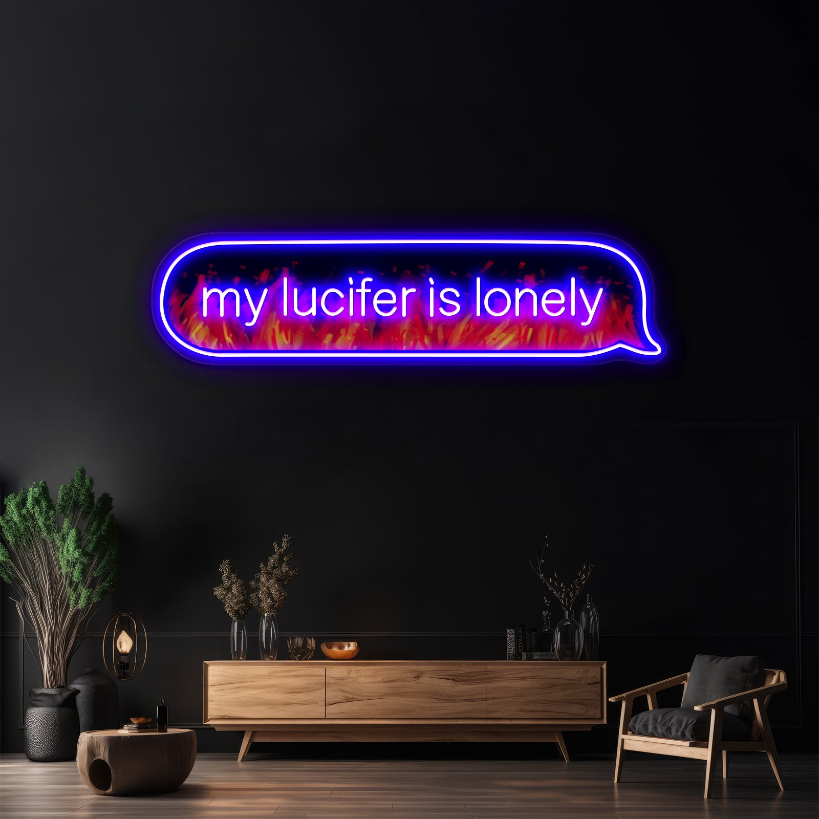 My Lucifer Is Lonely Text Flames Version Artwork Neon Sign Led | Shineneon