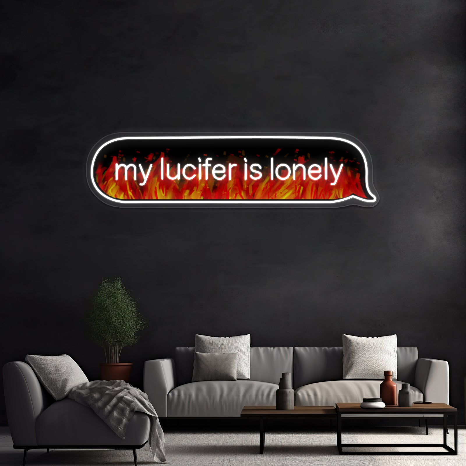 My Lucifer Is Lonely Text Flames Version Artwork Neon Sign Led | Shineneon
