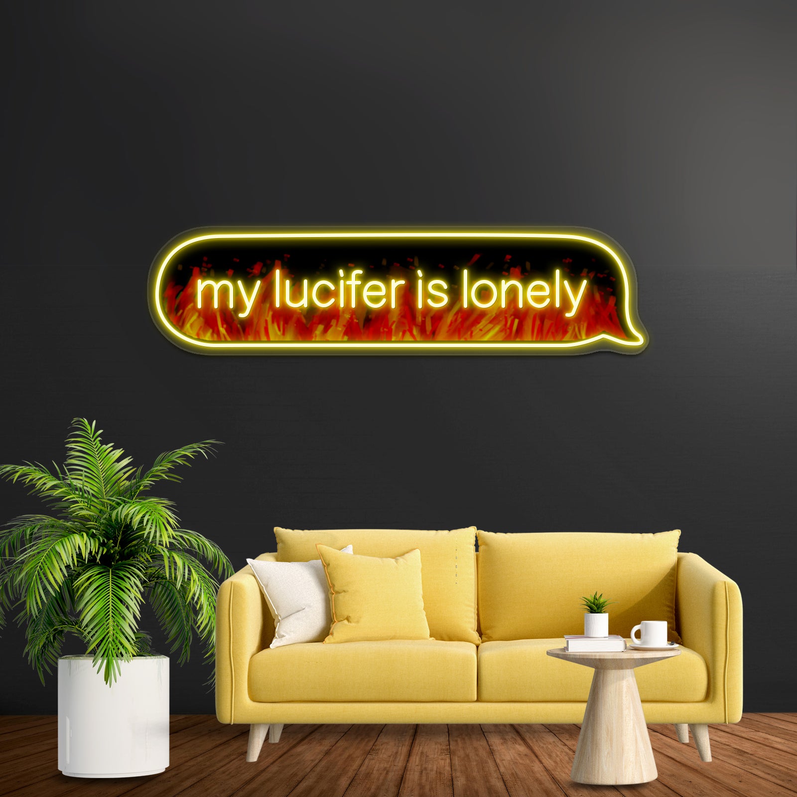 My Lucifer Is Lonely Text Flames Version Artwork Neon Sign Led | Shineneon