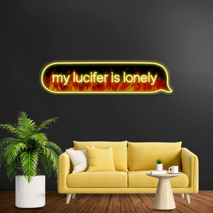 My Lucifer Is Lonely Text Flames Version Artwork Neon Sign Led