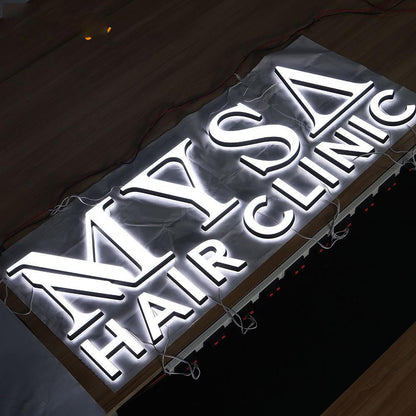 Mysa Hair Clinic 3D Front And Back Lit Letters Metal Led Sign - Shineneon