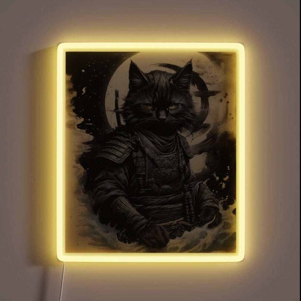Mysterious Black Cat Warrior Cat Cat Samurai Rgb Led Neon Sign - Custom LED neon sign front view