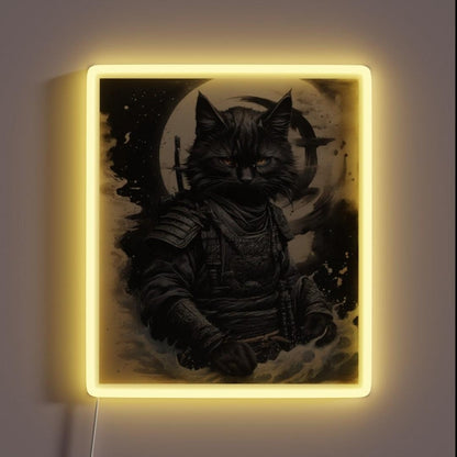 Mysterious Black Cat Warrior Cat Cat Samurai Rgb Led Neon Sign - Custom LED neon sign front view