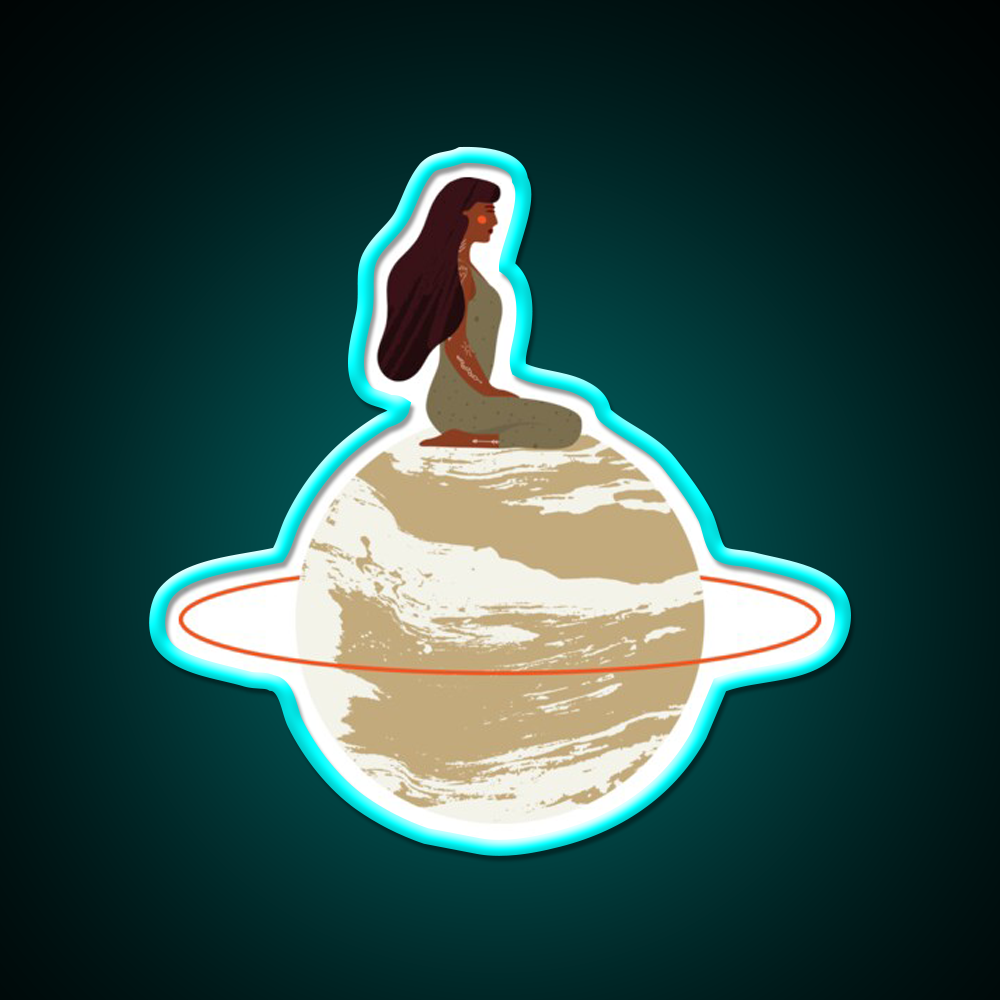 Mystical Goddess On Aesthetic Planet Yoga Led Neon Sign Rgb Color