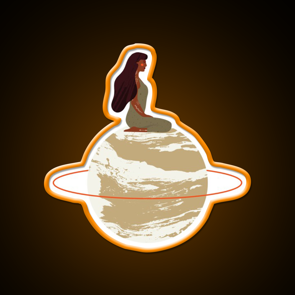 Mystical Goddess On Aesthetic Planet Yoga Led Neon Sign Rgb Color