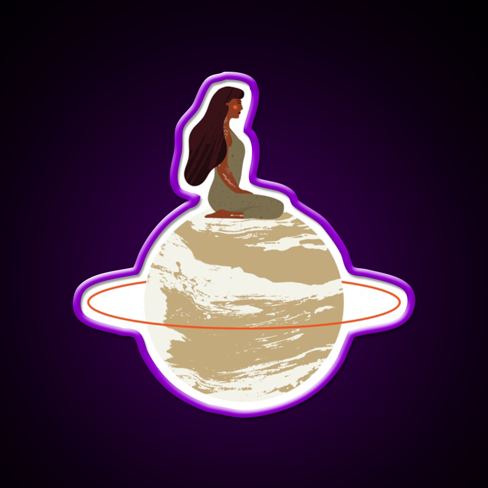 Mystical Goddess On Aesthetic Planet Yoga Led Neon Sign Rgb Color