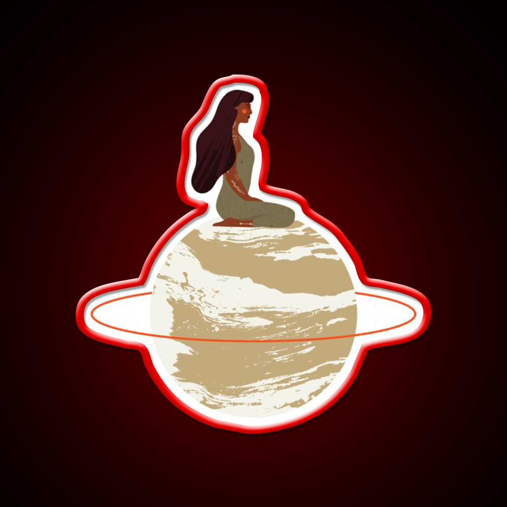 Mystical Goddess On Aesthetic Planet Yoga Led Neon Sign Rgb Color