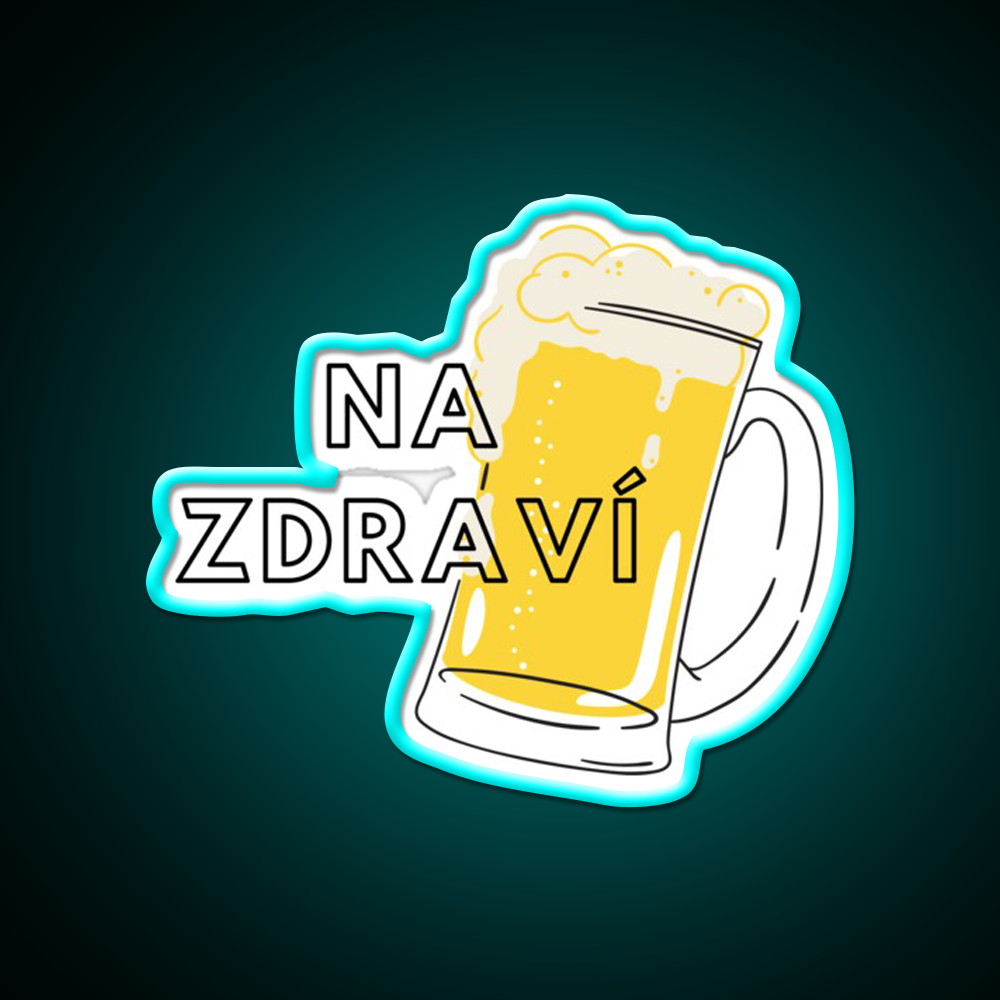 Na Zdrav铆 Cheers Prague Czechia Beer Bar Decor Led Neon Sign Rgb Color - Neon sign mounted on wall in room