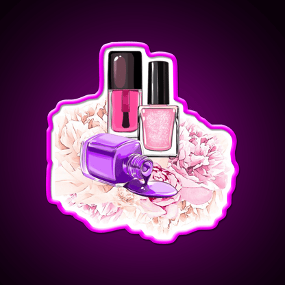 Nail Polish Bottles And Peony Flowers Nail Salon Led Neon Sign Rgb Color - Shineneon