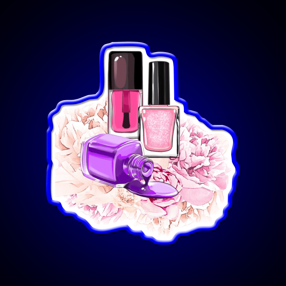 Nail Polish Bottles And Peony Flowers Nail Salon Led Neon Sign Rgb Color - Shineneon