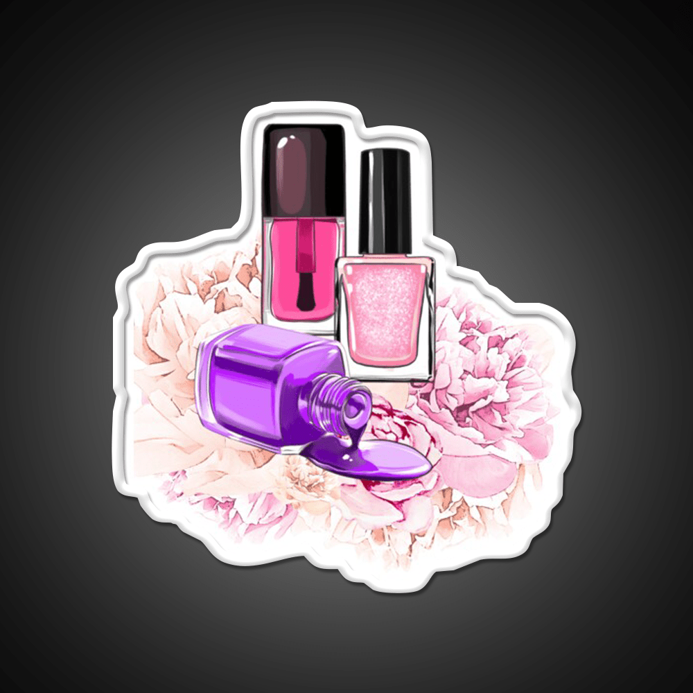 Nail Polish Bottles And Peony Flowers Nail Salon Led Neon Sign Rgb Color - Shineneon
