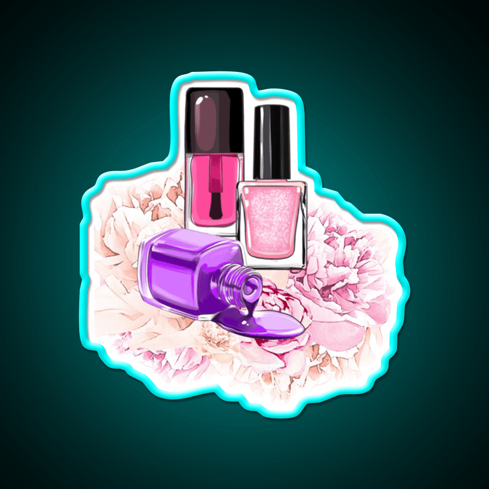 Nail Polish Bottles And Peony Flowers Nail Salon Led Neon Sign Rgb Color - Shineneon