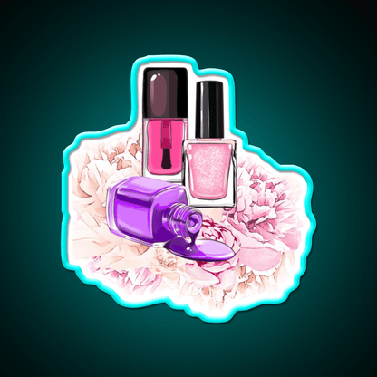 Nail Polish Bottles And Peony Flowers Nail Salon Led Neon Sign Rgb Color - Shineneon