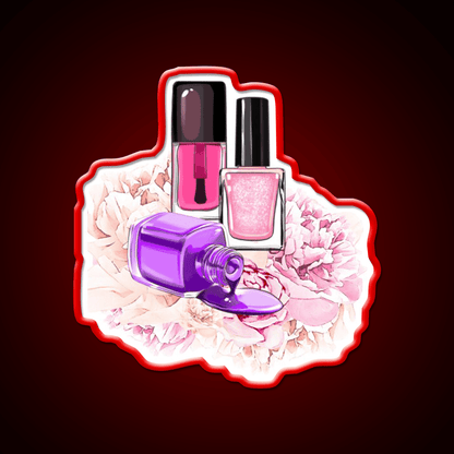 Nail Polish Bottles And Peony Flowers Nail Salon Led Neon Sign Rgb Color - Shineneon