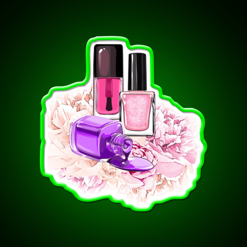 Nail Polish Bottles And Peony Flowers Nail Salon Led Neon Sign Rgb Color - Shineneon