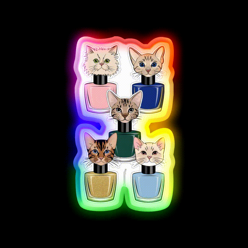 Nail Polish Cat Crew Nail Salon Led Neon Sign Rgb Color - LED neon sign close-up detail