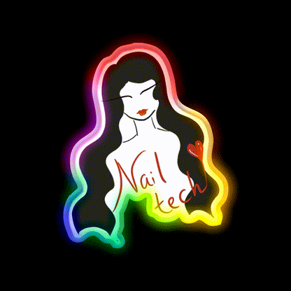 Nail Tech Illustration Long Hair Nail Salon Led Neon Sign Rgb Color - LED neon sign close-up detail