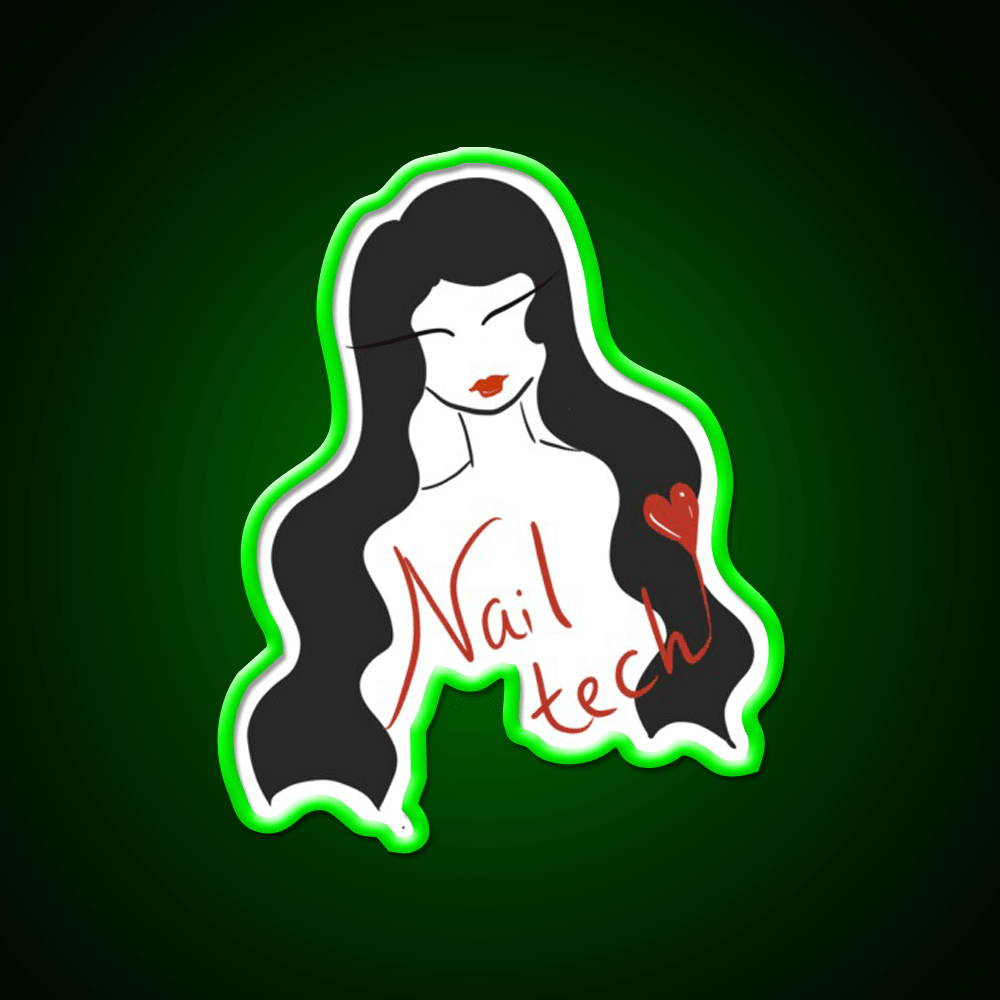 Nail Tech Illustration Long Hair Nail Salon Led Neon Sign Rgb Color - Shineneon