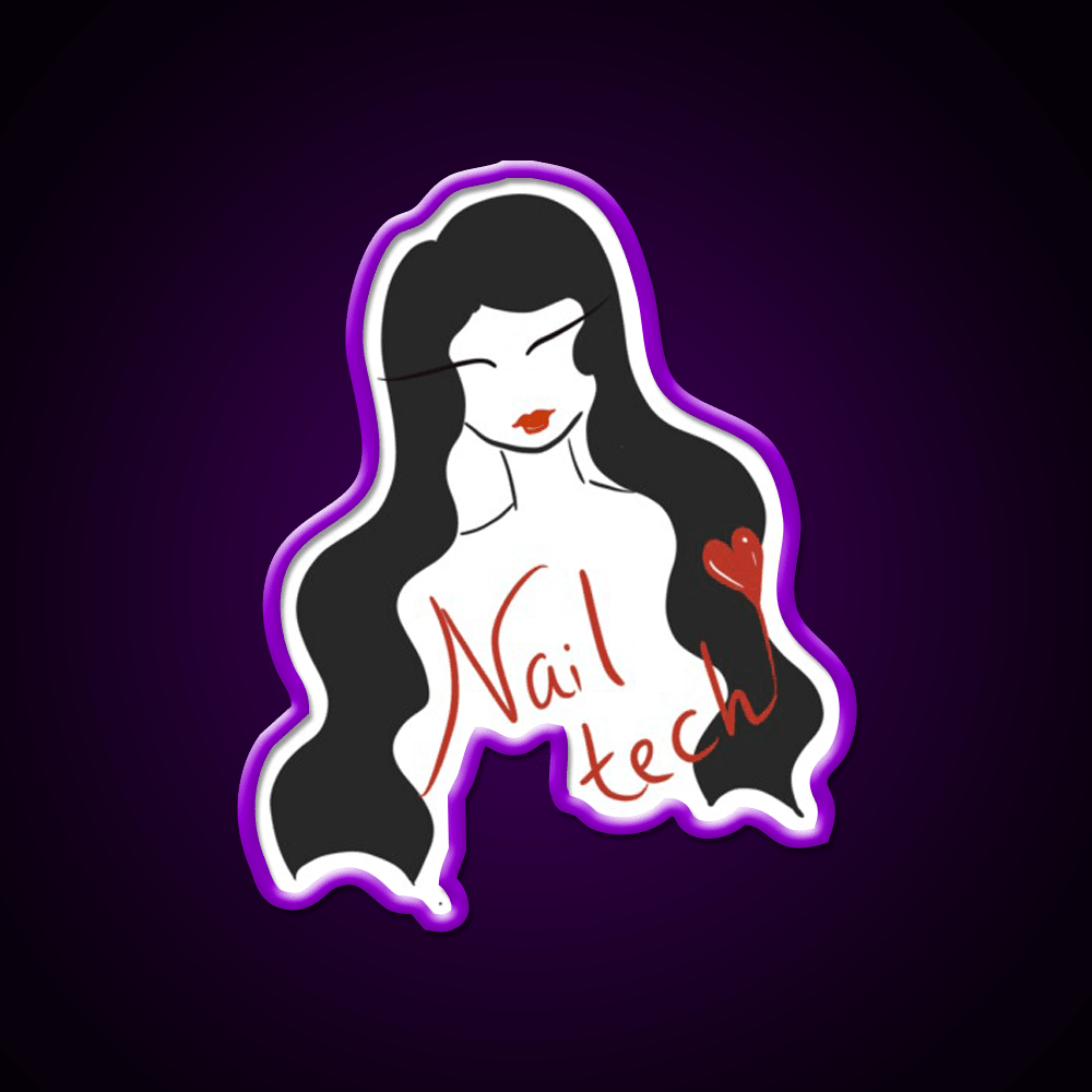 Nail Tech Illustration Long Hair Nail Salon Led Neon Sign Rgb Color - Shineneon