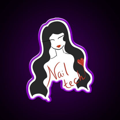 Nail Tech Illustration Long Hair Nail Salon Led Neon Sign Rgb Color - Shineneon