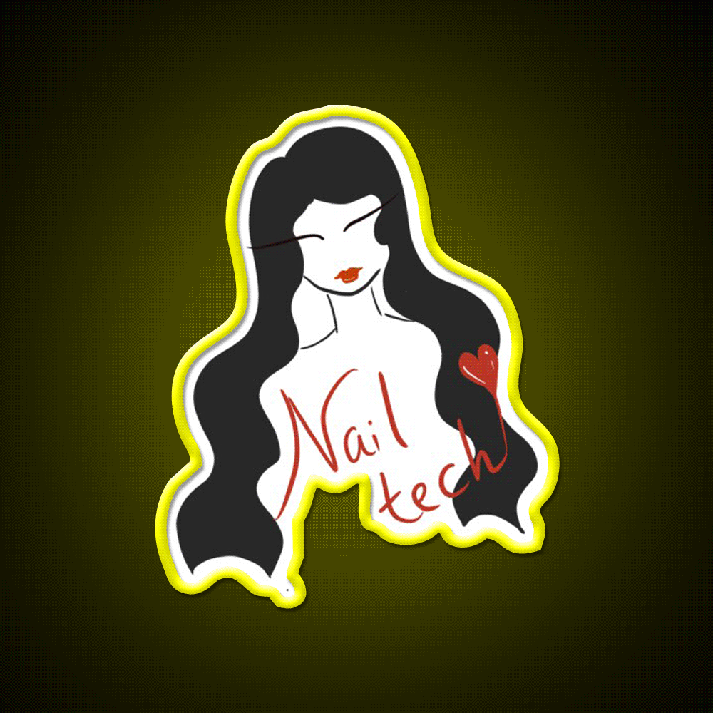 Nail Tech Illustration Long Hair Nail Salon Led Neon Sign Rgb Color - Custom LED neon sign front view