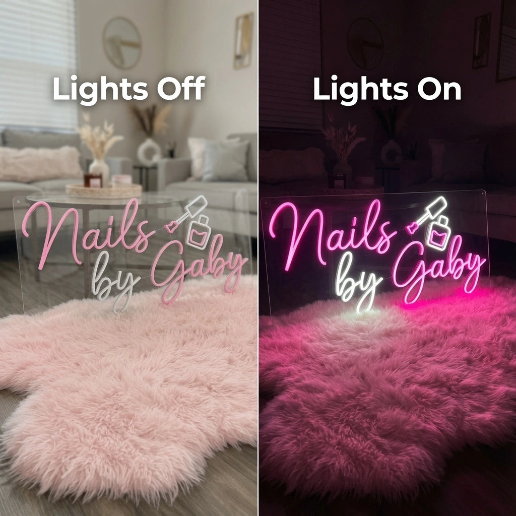 Nails And Baby LED Neon Sign - 06 Day Night Comparison