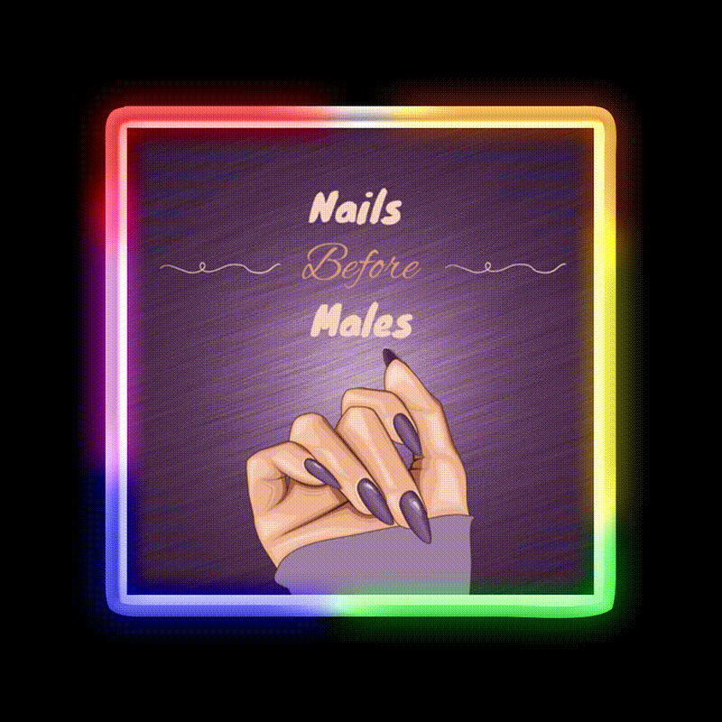 Nails Before Males In Purple Nail Salon Led Neon Sign Rgb Color - LED neon sign close-up detail