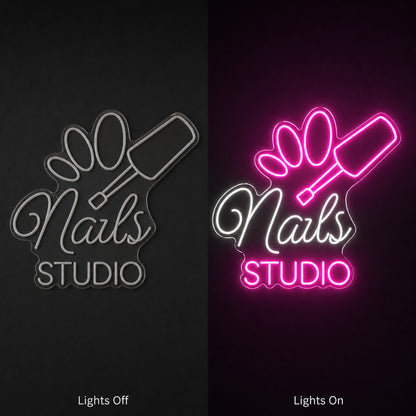 Nails Studio Wall Decor LED Neon Sign Garage Man Cave Neon Sign day and night comparison