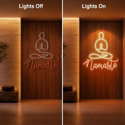 Namaste LED Neon Sign - 06 Day Night Comparison