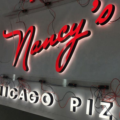 Nancys Chicago Pizza 3D Frontlit And Backlit Channel Letter Led Light Sign - Shineneon