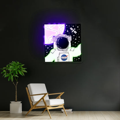 Nasa Astronaut Selfie In Space Artwork Neon Halloween Sign