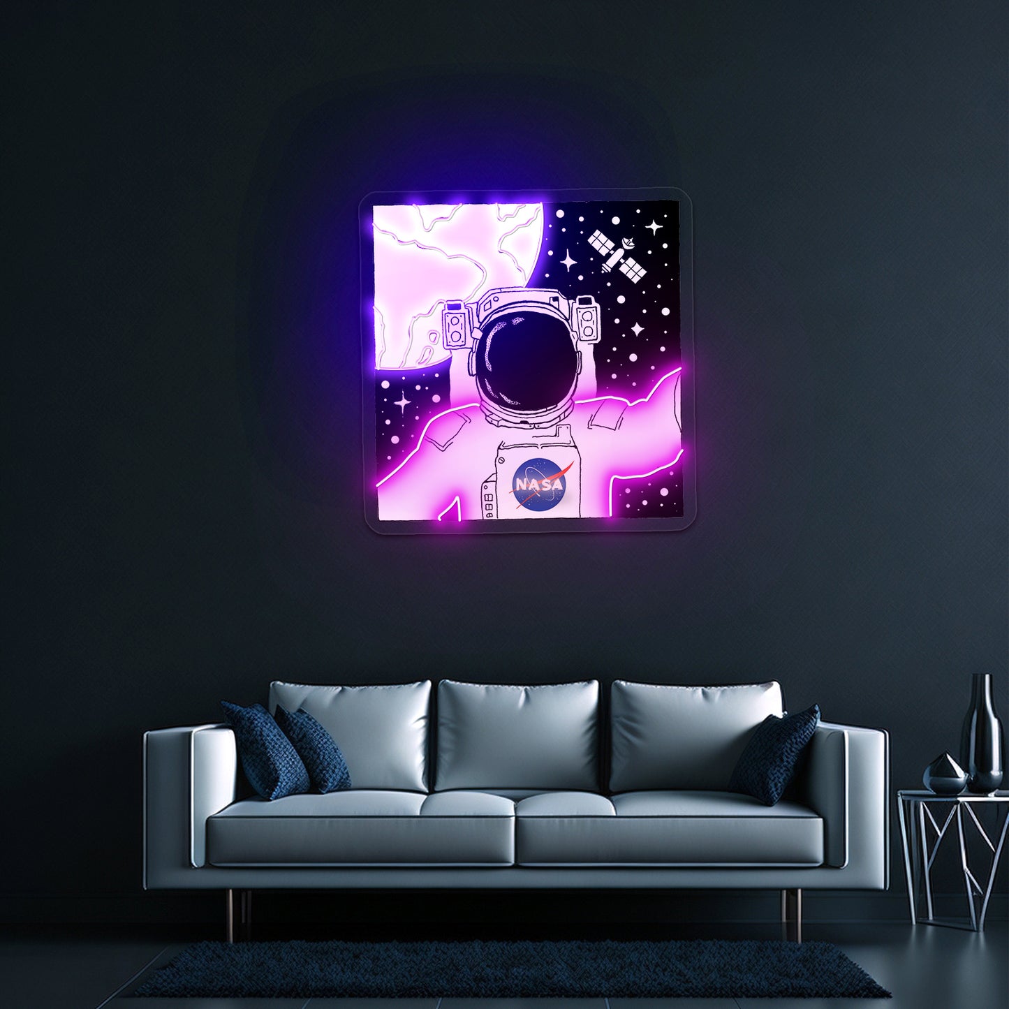 Nasa Astronaut Selfie In Space Artwork Neon Halloween Sign