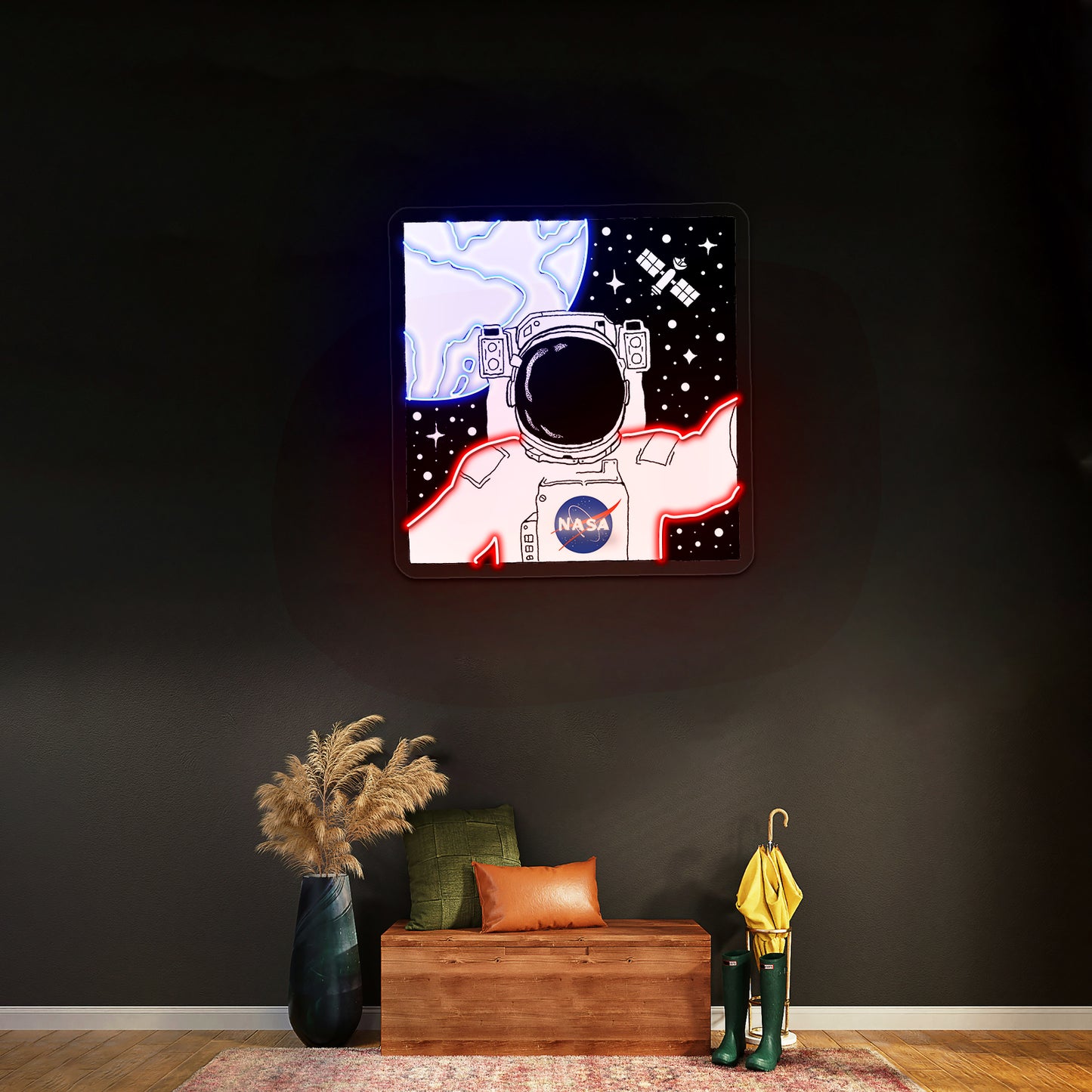 Nasa Astronaut Selfie In Space Artwork Neon Halloween Sign