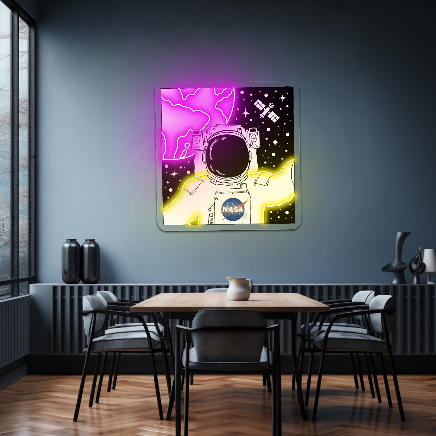 Nasa Astronaut Selfie In Space Artwork Neon Halloween Sign