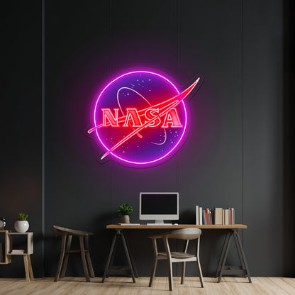 Nasa Logo Artwork Neon Garage Signs - LED neon sign close-up detail