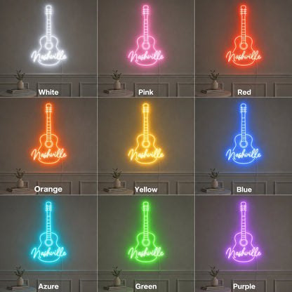 Nashville Acoustic Guitar LED Neon Sign color grid