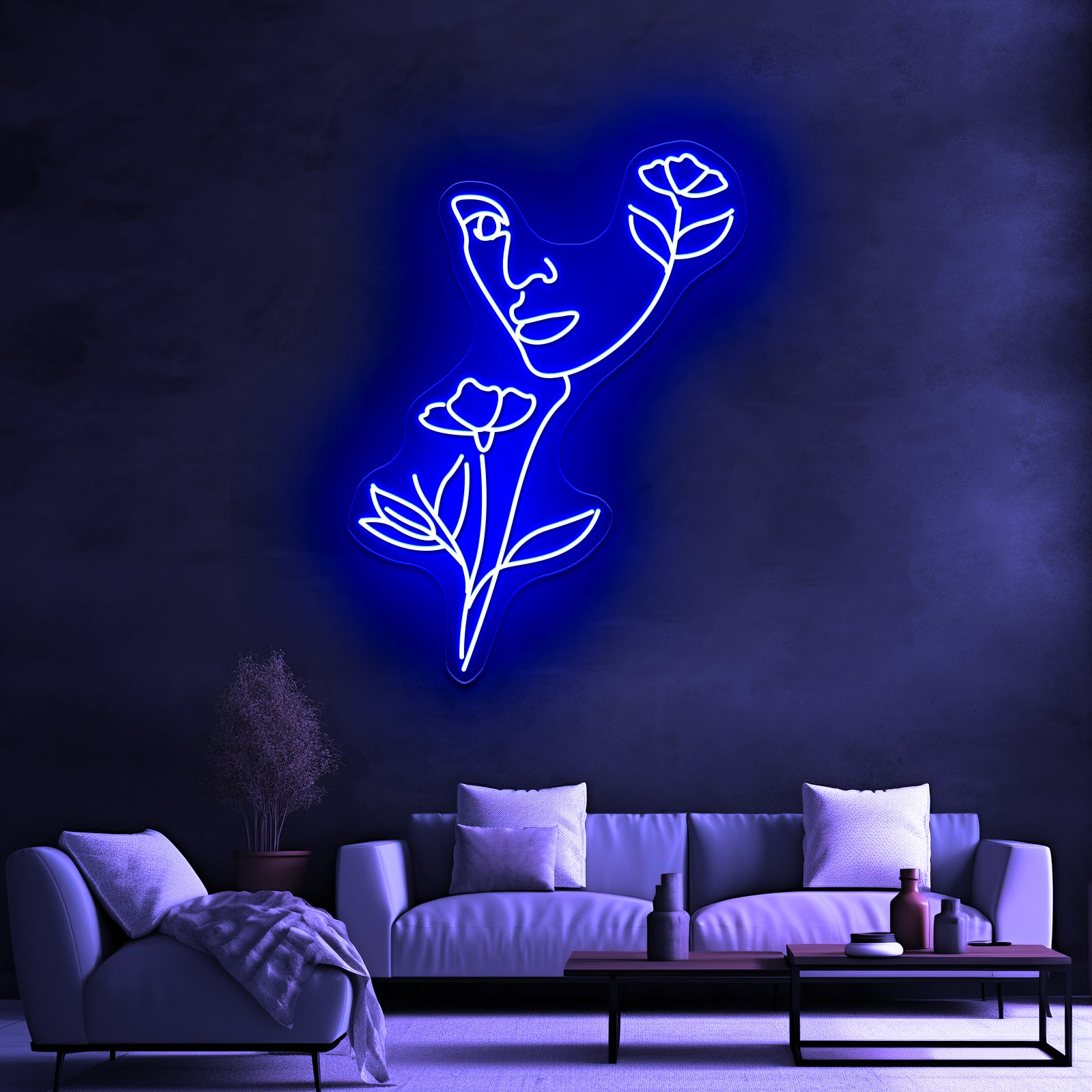 Nature Woman Head Line Art Female Face Art Print Wall Artwork Neon Signs | Shineneon