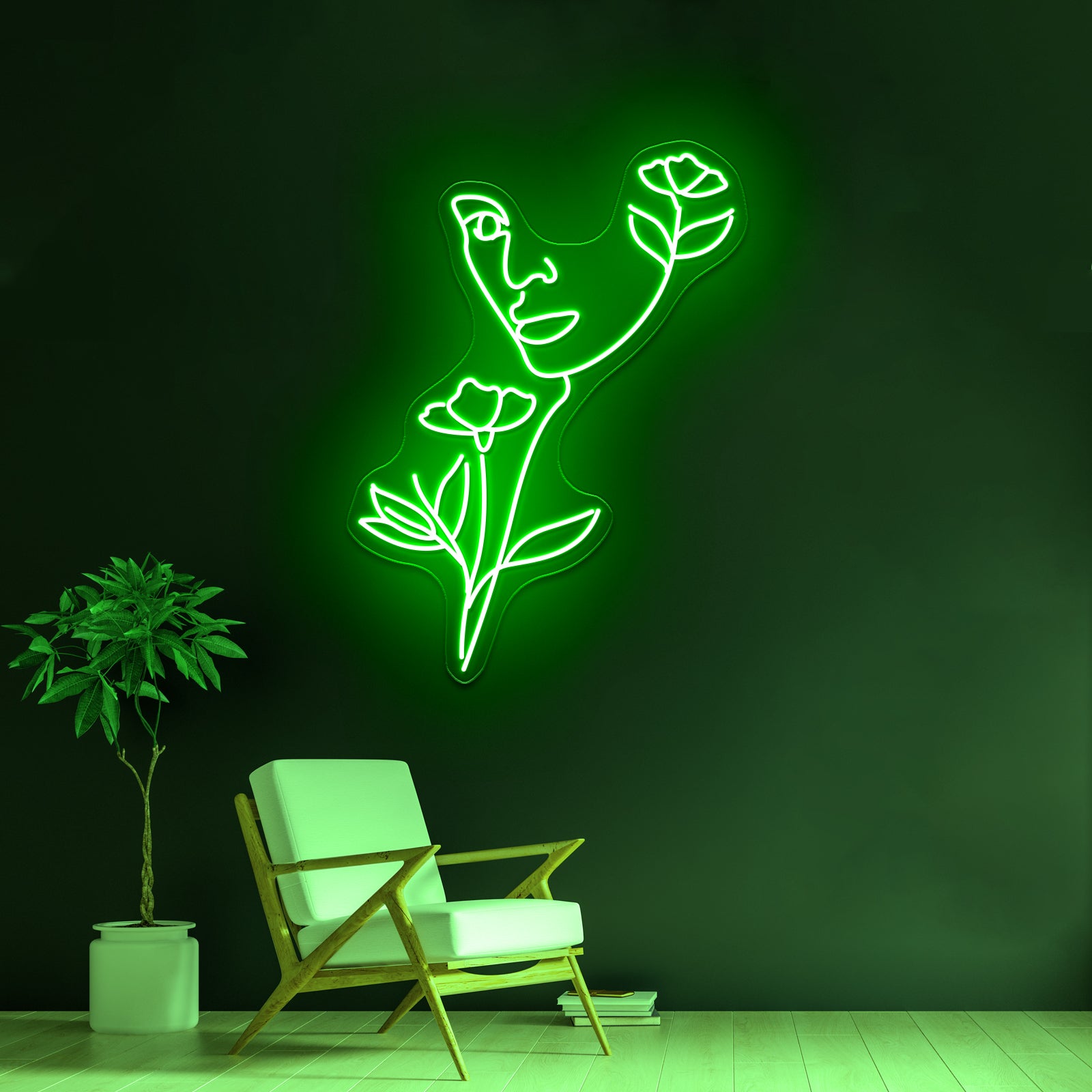 Nature Woman Head Line Art Female Face Art Print Wall Artwork Neon Signs | Shineneon