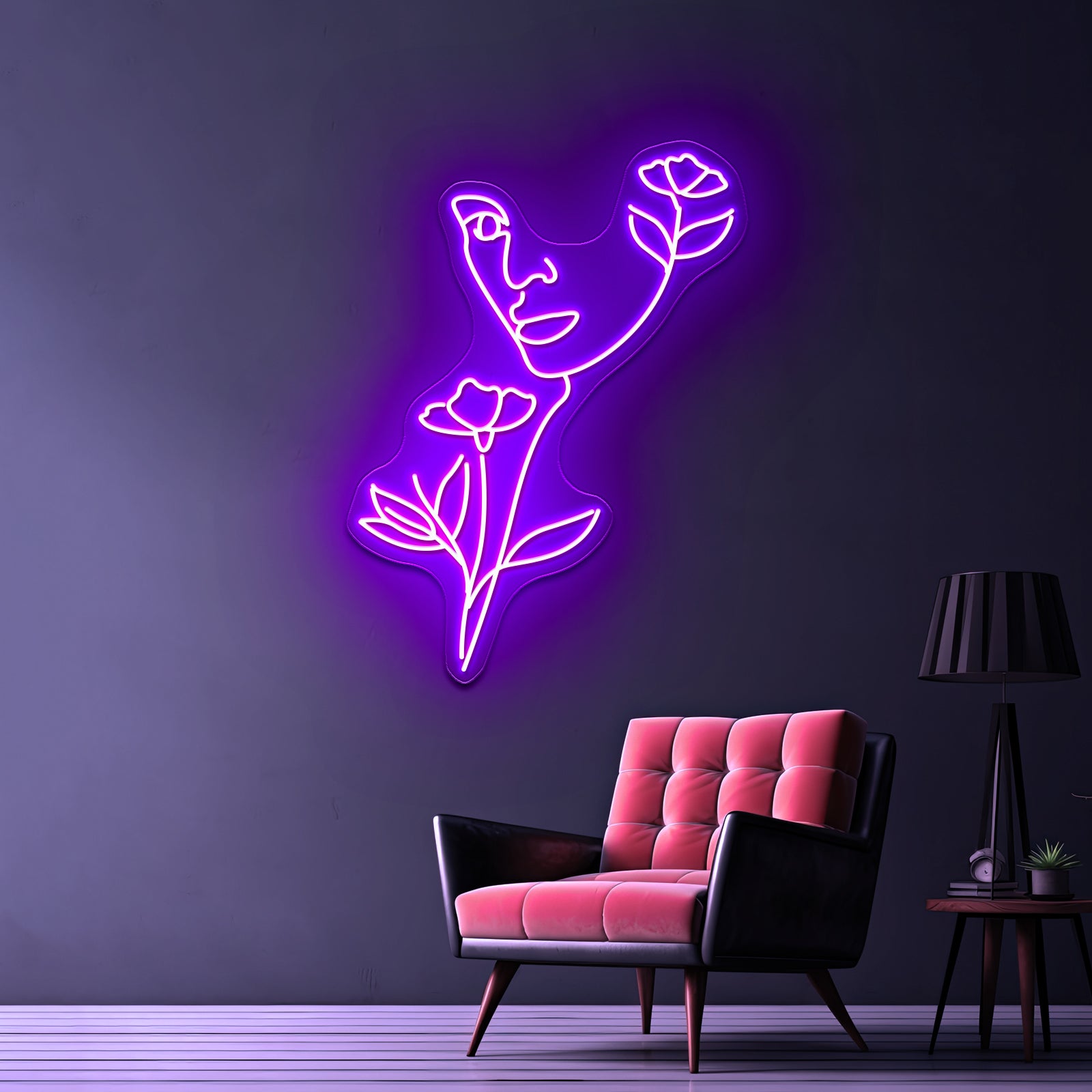 Nature Woman Head Line Art Female Face Art Print Wall Artwork Neon Signs | Shineneon